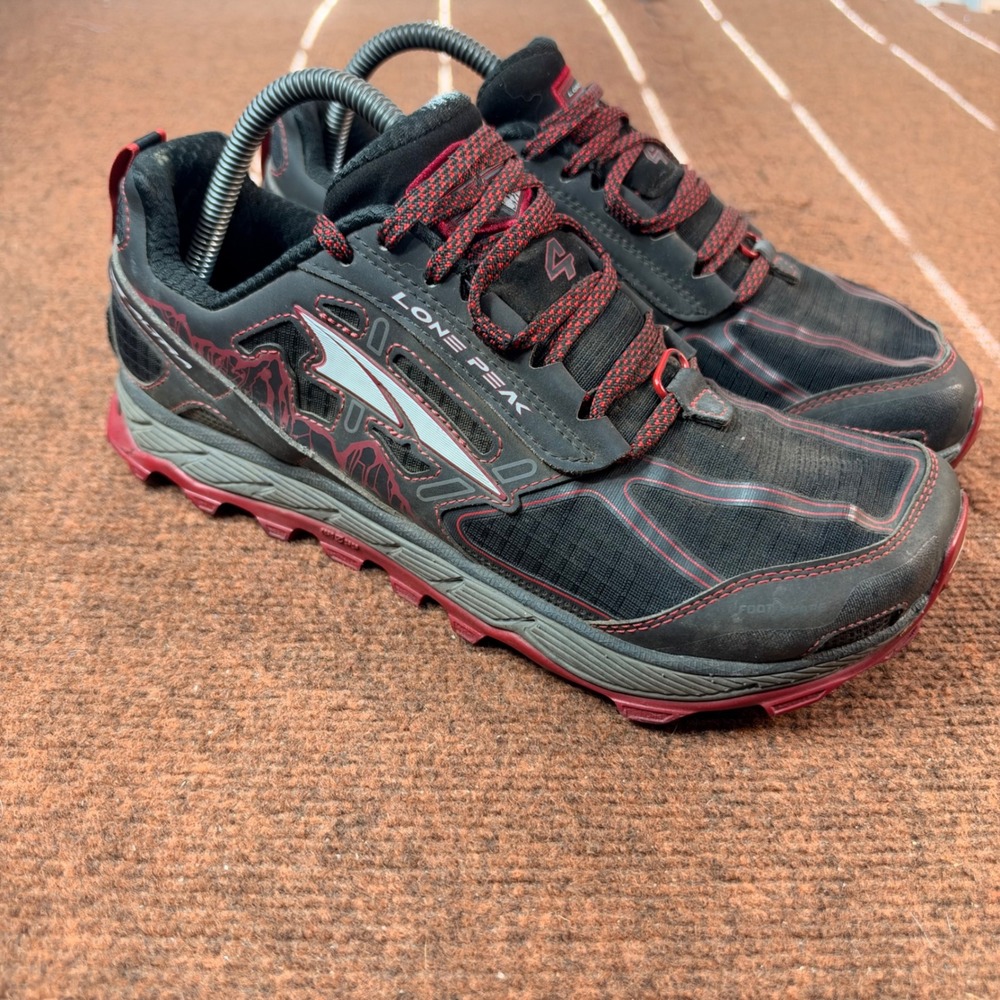 B+ gym Altra Lone Peak 4 Mens Size 8 Trail Running Shoes Black Red ALM1855F061